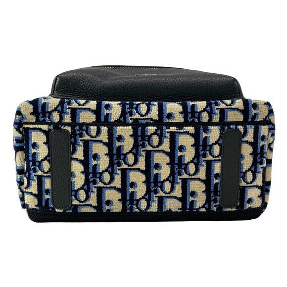 Auth DIOR/ChristianDior Rider - Beige Blue Navy Wool Leather 2********* Backpack - Picture 5 of 16